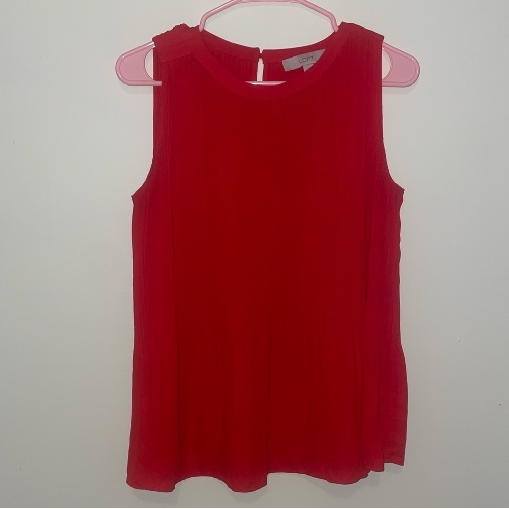 Loft Bright Red Ribbed Sleeveless Blouse Size Small